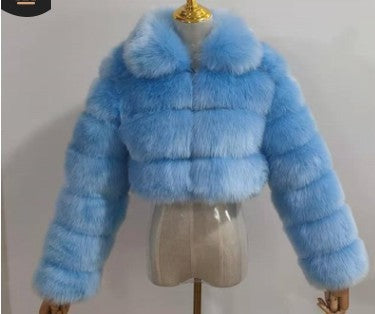 Lapel Imitation Fox Fur Long Sleeve Stitching Women's Light Luxury
