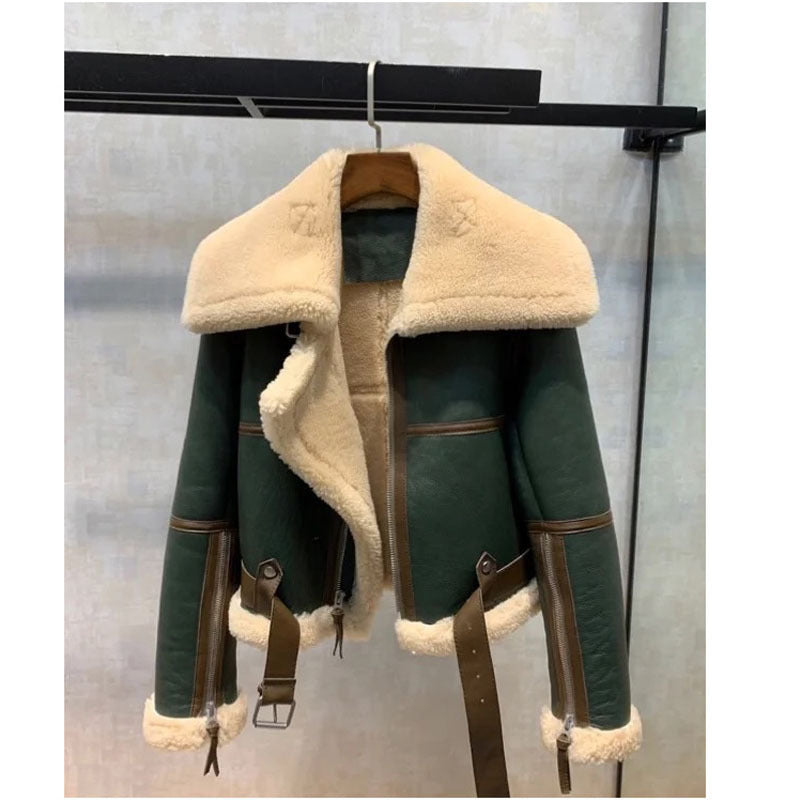 Green Stitching Big Lapel Motorcycle Suit