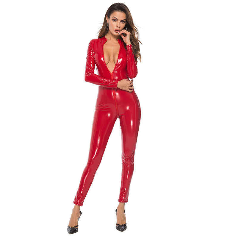 Corset, Mirrored One-piece Leather Jacket, Patent Leather Zipper Pants, Bright Leather Jacket