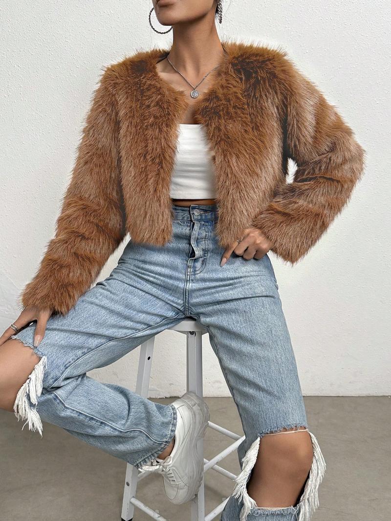 Fox Fur Fashion Thick Warm Long Sleeves Short Coat