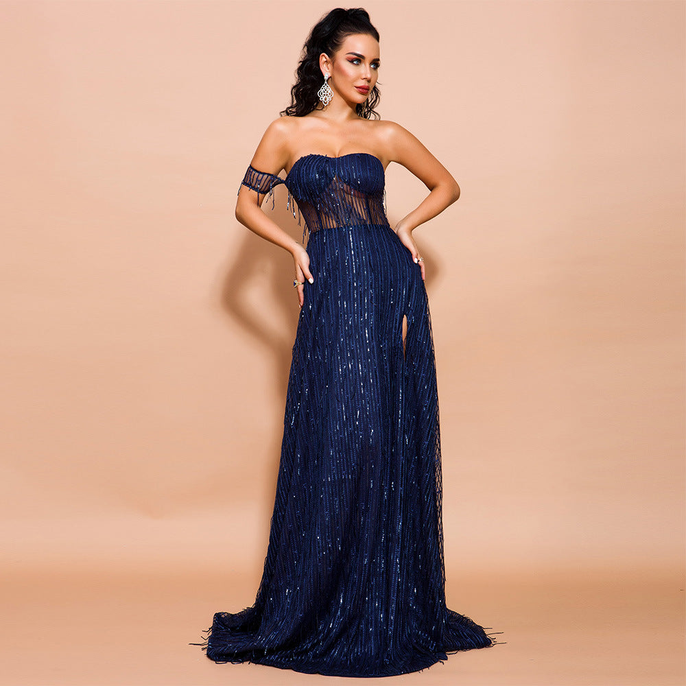 Backless fringed dress