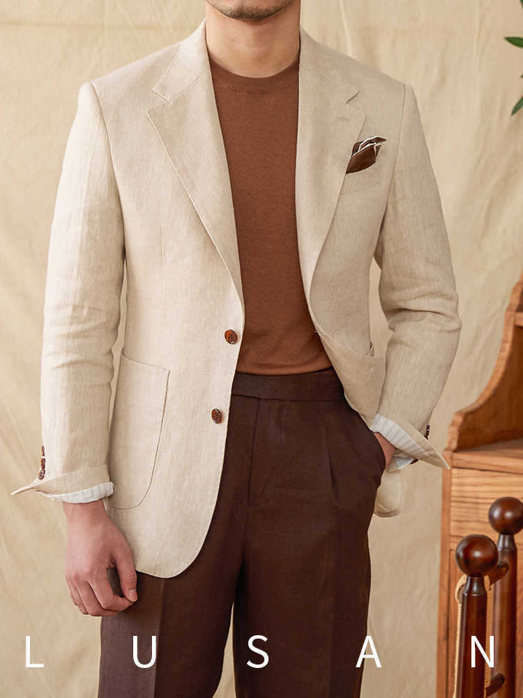 Lightweight Semi-lined Casual Pure Linen Suit Jacket