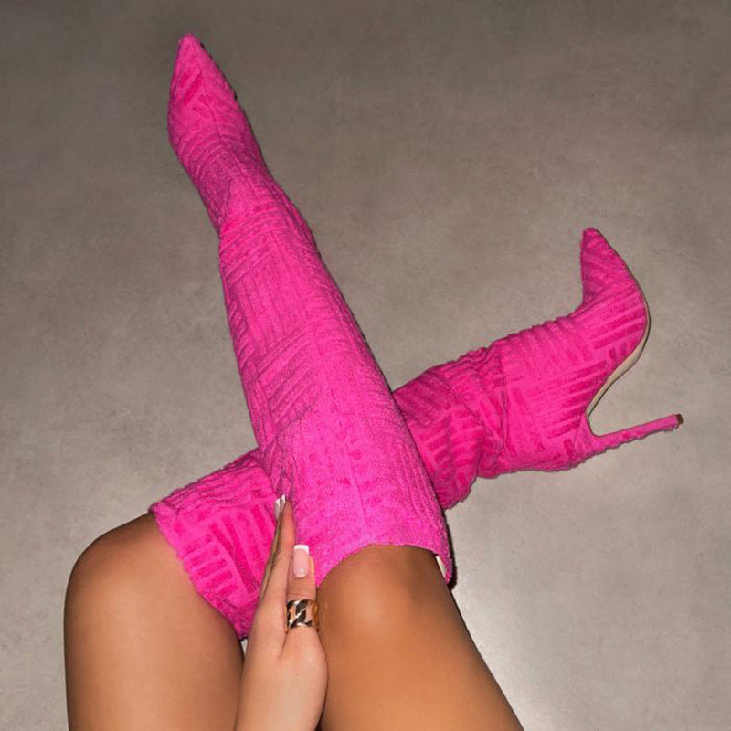 Heels Green Rose Red High Tube Boots