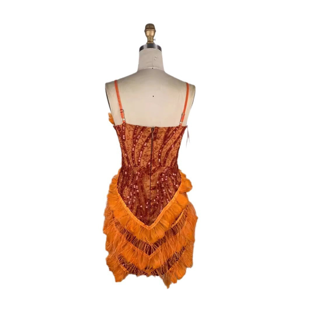 Yellow Backless V Sling Slim Fit Dress
