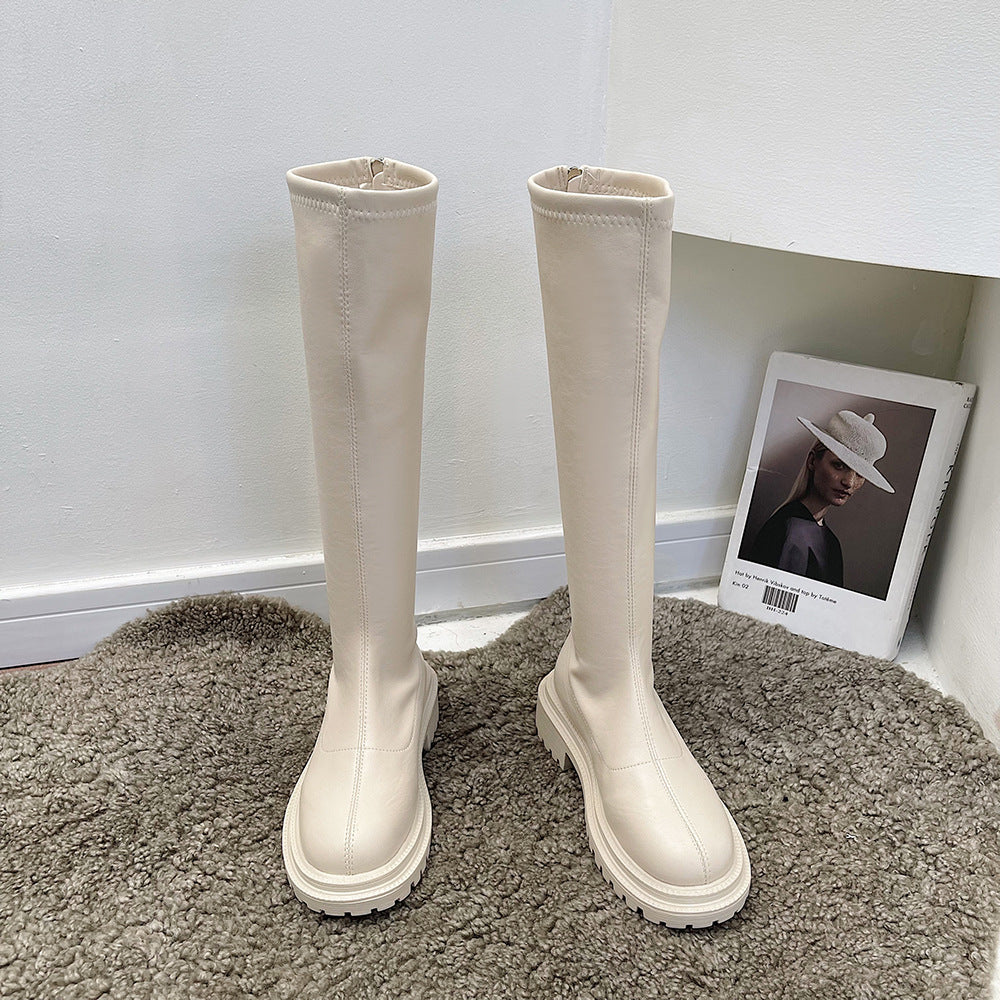 Knight Long Women White Boots Mid Heel