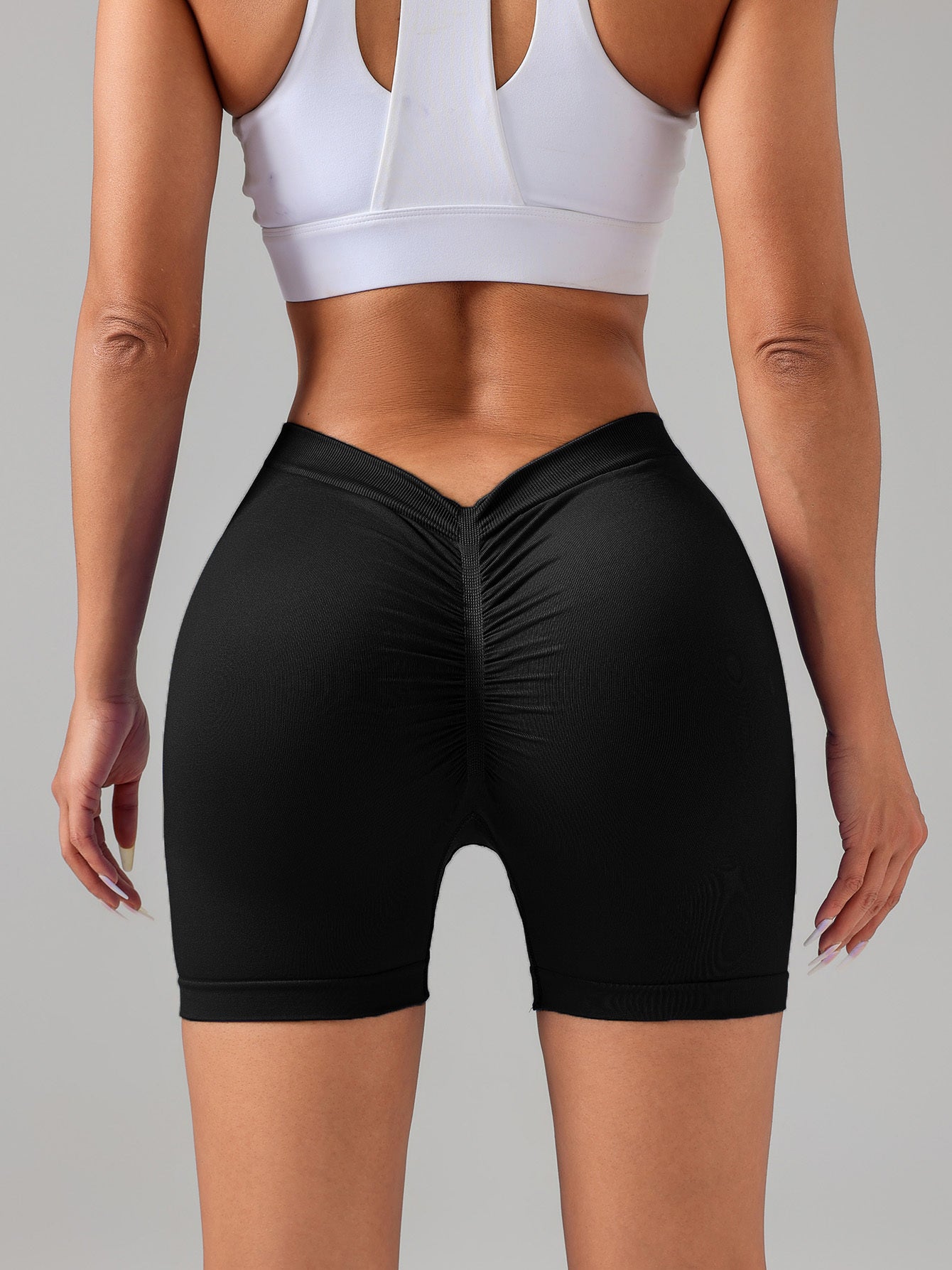 2 Pack Workout Shorts Women Sculpting V-Back Ruched Gym Shorts, Booty Scrunch Butt Lifting Yoga Deep V Back Shorts, Butt Lifting High Waisted Seamless Shorts