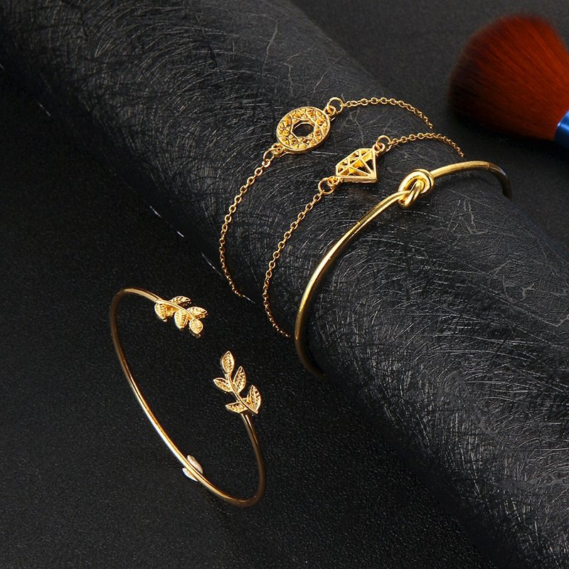 Tocona T Fashion Bohemia Leaf Knot Hand Cuff Link Chain Charm Bracelet Bangle For Women Gold Bracelets Femme Jewelry 6115