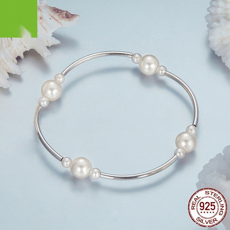Sterling Silver Shell Pearls Bracelet