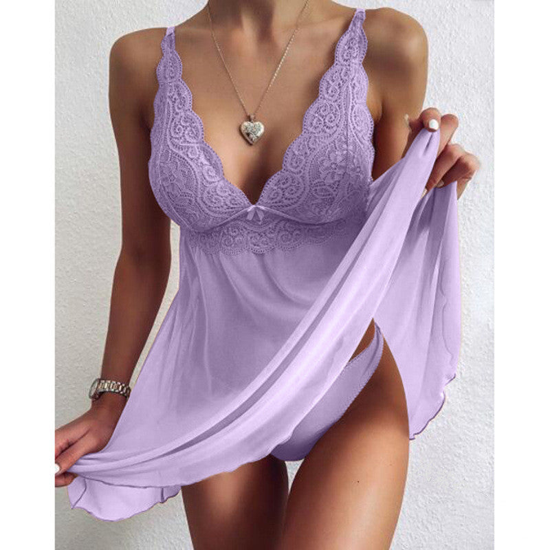 Women's Night Skirt Lace Home V-neck Brace Pajamas