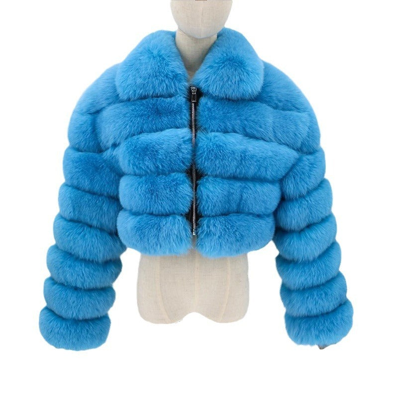 Lapel Imitation Fox Fur Long Sleeve Stitching Women's Light Luxury