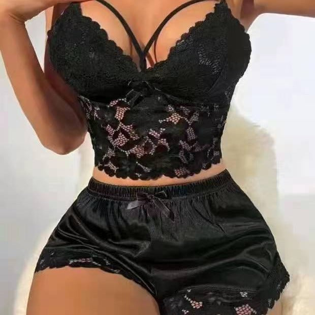 Lace Vest Top Lace Shorts Pajamas Suit