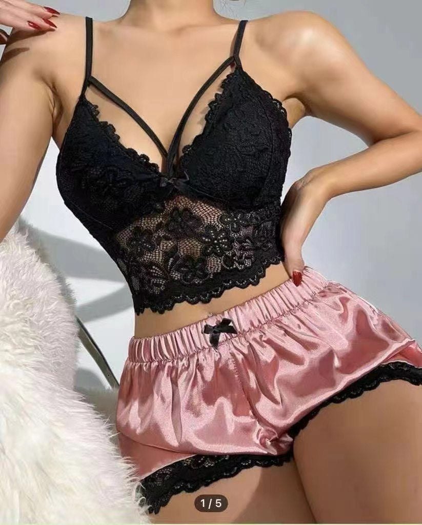 Lace Vest Top Lace Shorts Pajamas Suit
