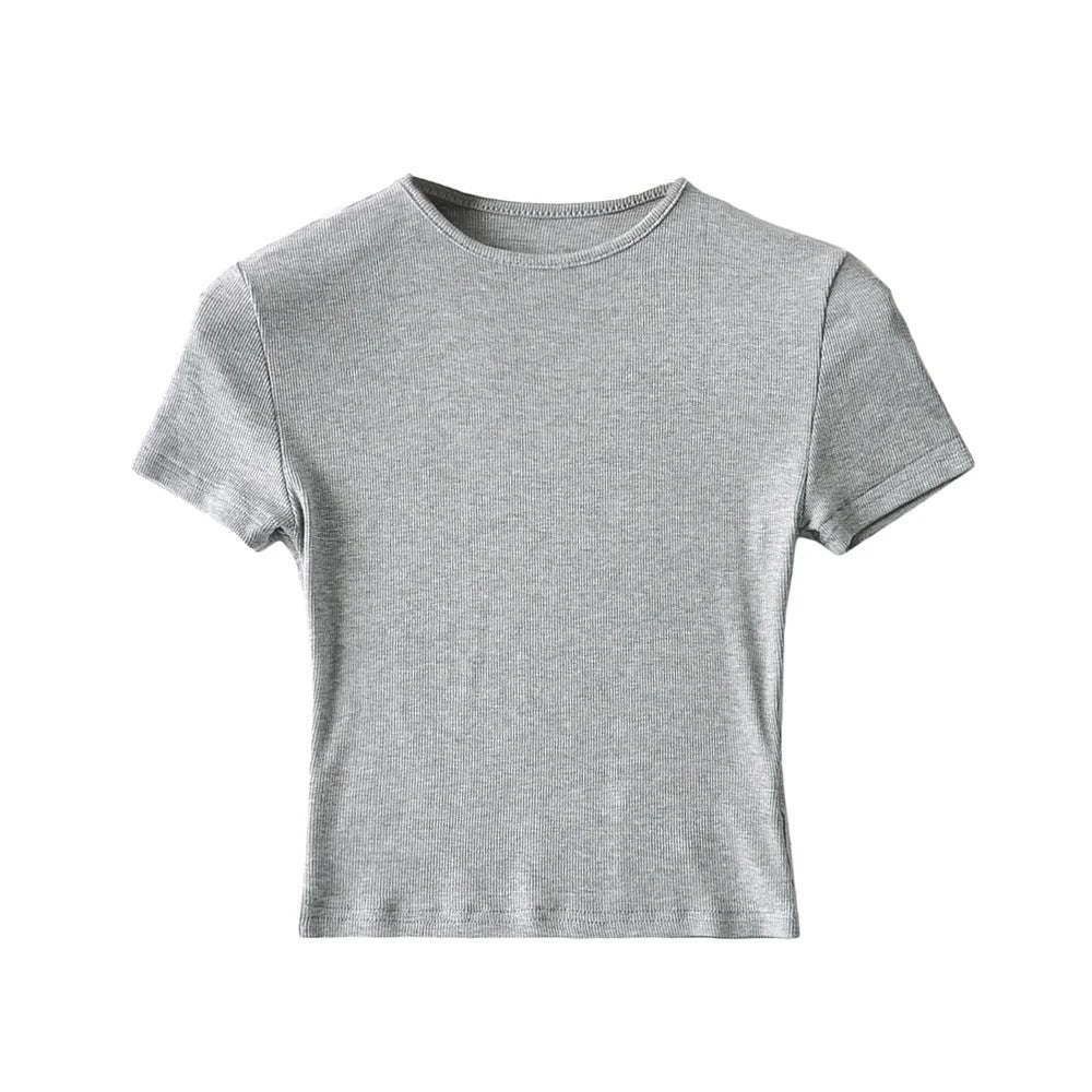 New Basic Style Slim-fit Solid Color Round Neck Bottoming Shirt Workout Top