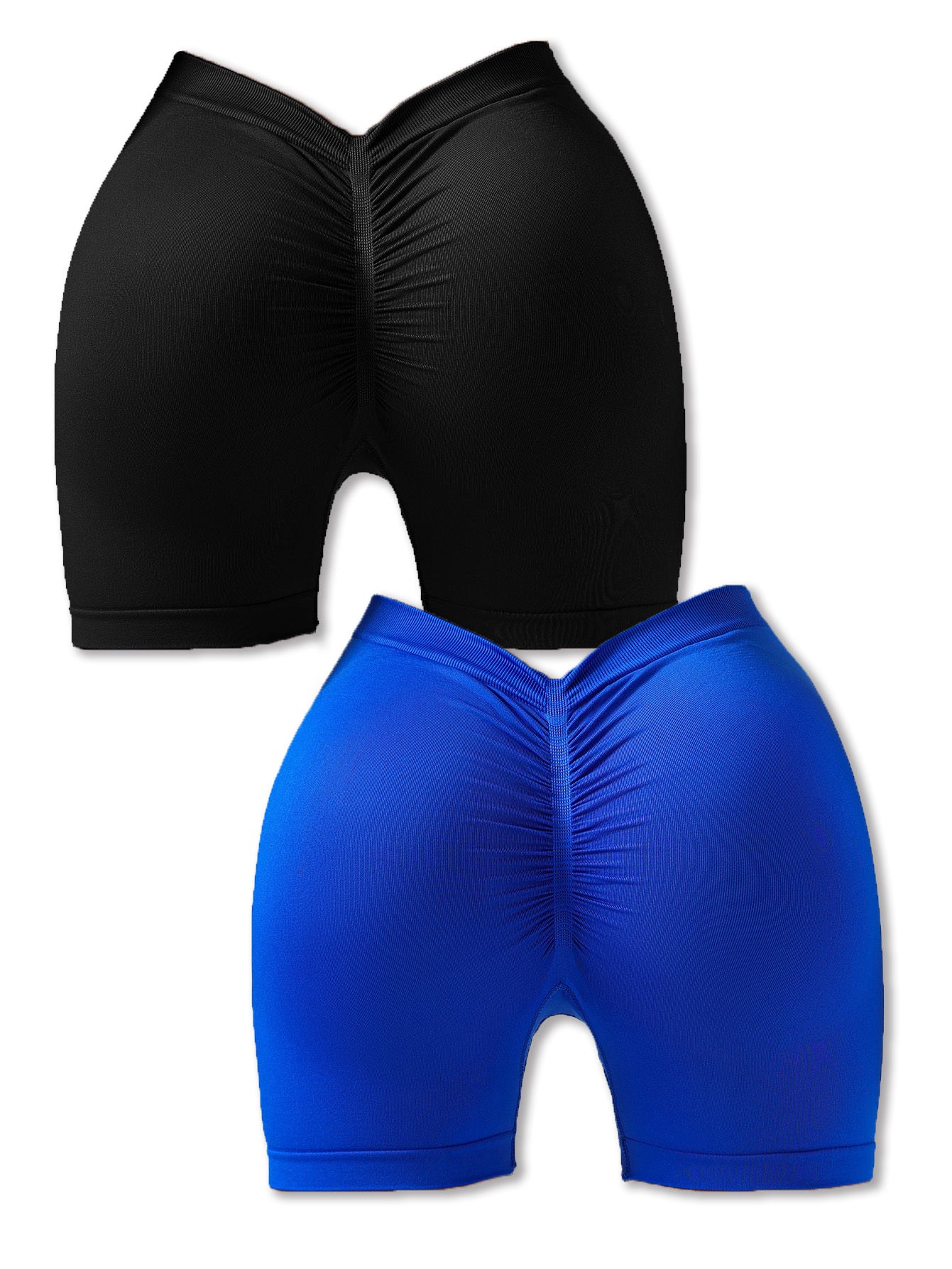 2 Pack Workout Shorts Women Sculpting V-Back Ruched Gym Shorts, Booty Scrunch Butt Lifting Yoga Deep V Back Shorts, Butt Lifting High Waisted Seamless Shorts