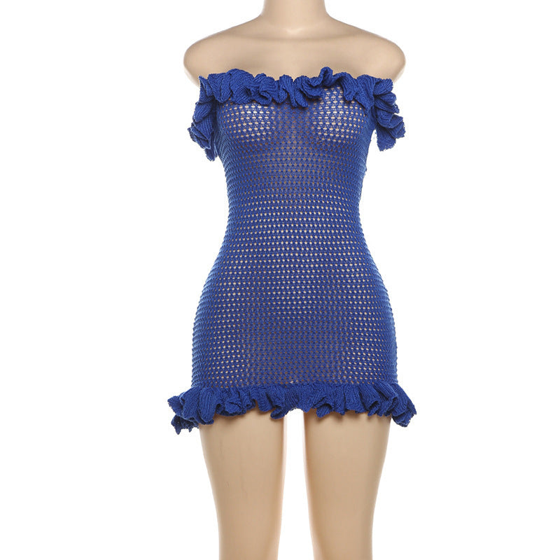 Hollow Sexy Knitted Lace-up Lace Backless Tube Top Package Hip Dress