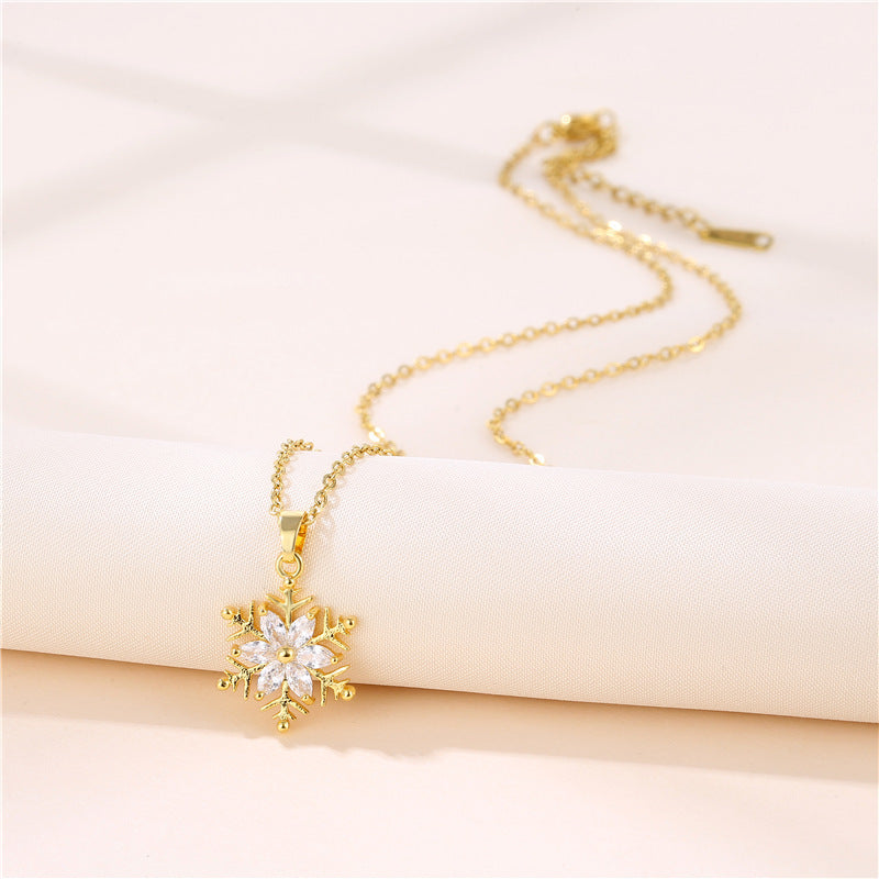 Snowflake Diamond Pendant Necklace Jewelry Stainless Steel