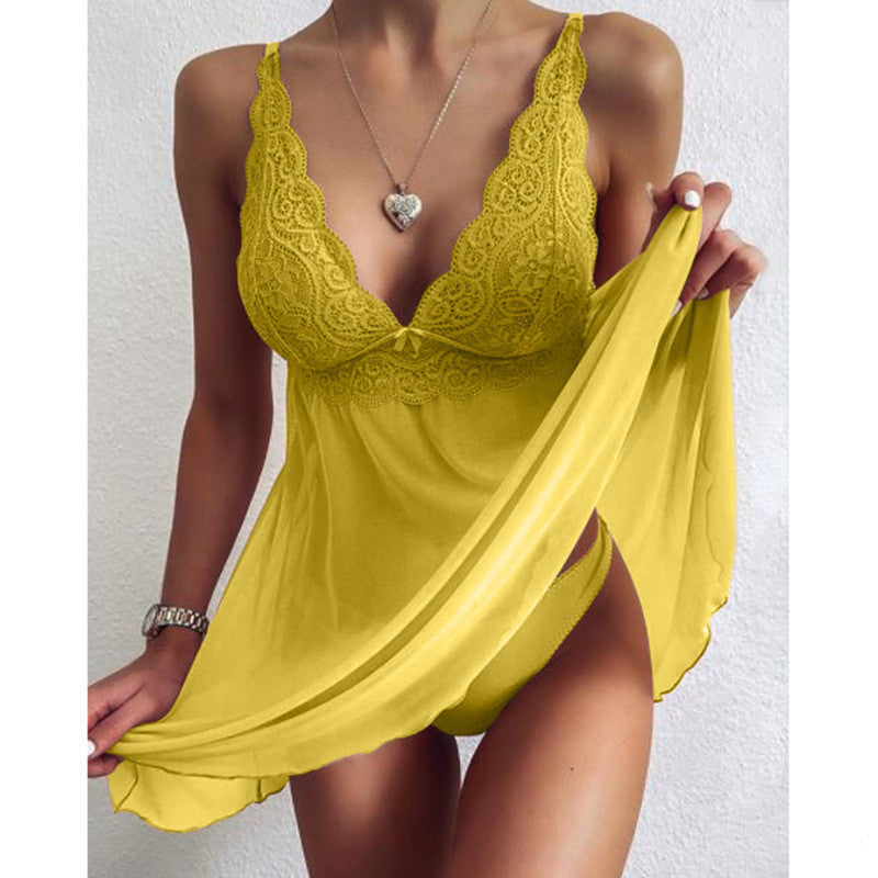 Women's Night Skirt Lace Home V-neck Brace Pajamas