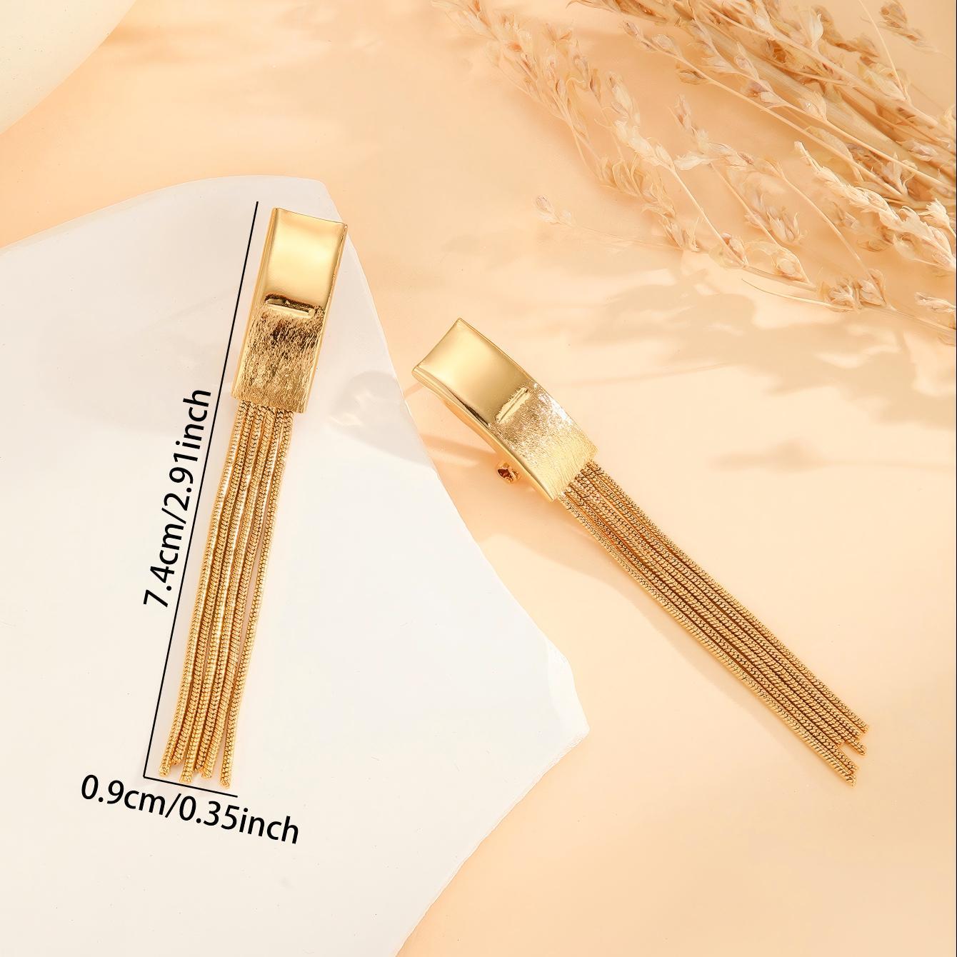 2pcs Fashionable Modern Thin Chain Earrings, Gold Bead Tassel Earrings, Suitable For Women's Daily Party Wear, Birthday Gifts