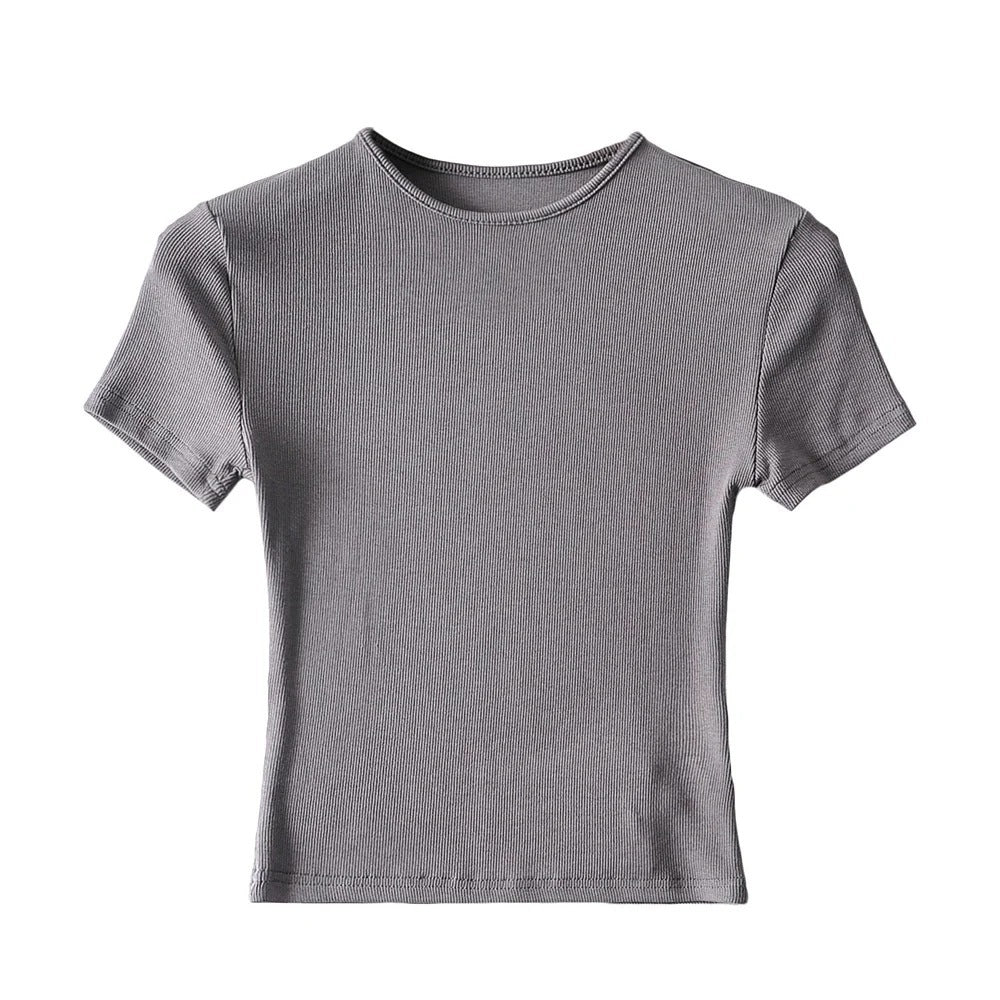 New Basic Style Slim-fit Solid Color Round Neck Bottoming Shirt Workout Top
