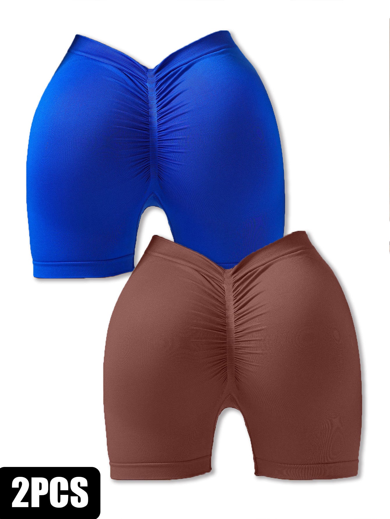 2 Pack Workout Shorts Women Sculpting V-Back Ruched Gym Shorts, Booty Scrunch Butt Lifting Yoga Deep V Back Shorts, Butt Lifting High Waisted Seamless Shorts
