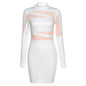 Long Sleeve Round Neck Contrast Color Fashion Hip Dress