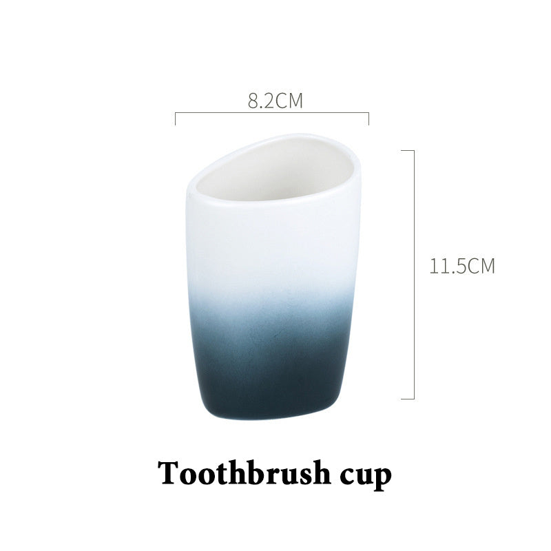 Washing suit couple brushing teeth and mouthwash cup