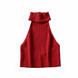 Pullover Halterneck Round Neck Solid Color Knitted Vest