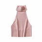 Pullover Halterneck Round Neck Solid Color Knitted Vest