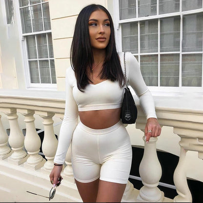 Low-cut slim long sleeve two-piece suit
