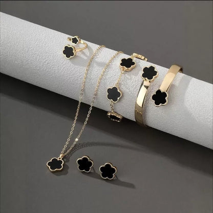 Five Petal Flower 5-piece Necklace Brace Lace Bracelet Stud Earrings Ring