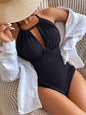 Women's Sexy Solid Color Round Neck One-piece Swimsuit