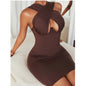 Sexy Halter Neck Steel Ring Wrapped Chest Slim Fit Hip Dress Women