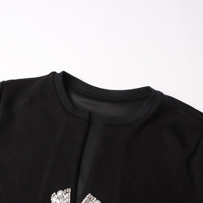 Fashion Simple Rhinestone Bow Short Sleeve T-shirt For Women