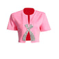 Fashion Simple Rhinestone Bow Short Sleeve T-shirt For Women