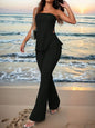 Summer Ladies' Solid Color Vacation Style Tube Top High-Slit And Flare Pants Two-Piece Set