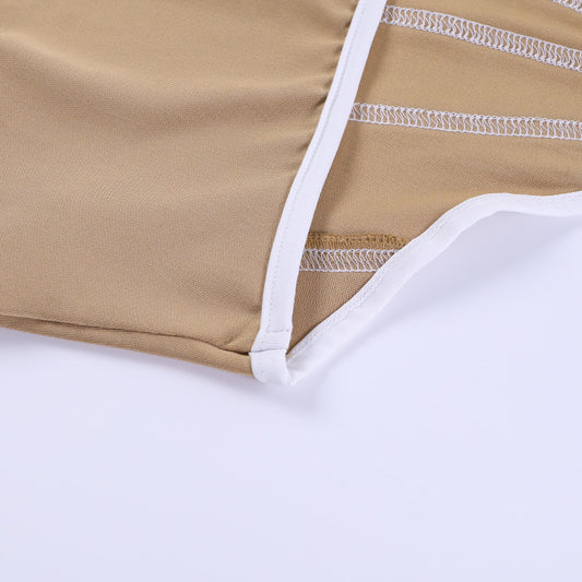 Tube Top Backless Design Lines Contrast Color Corset Top For Women