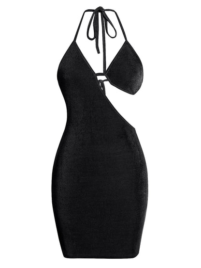 Women Sexy Bodycon Party Dresses Backless Spaghetti Straps Bra Cutout Jersey Halter Naughty Clubwear