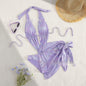 Beach Hot Spring Serpentine V-neck One Piece Swimsuit Lace-up
