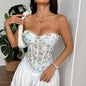 Flower Embroidery Lace Semi-transparent Rope Backless Tube Top